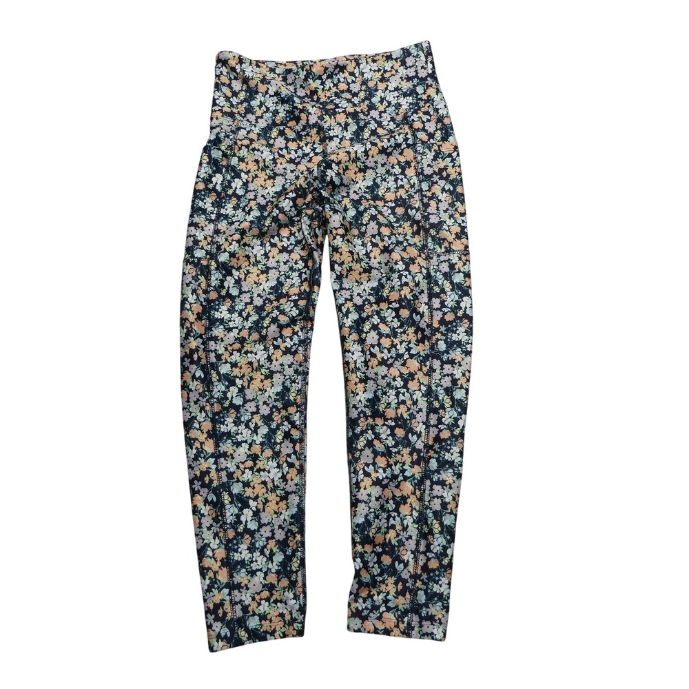 Bally Total Fitness Leggings Womens Medium Multicolor Floral Crop Pockets Yoga